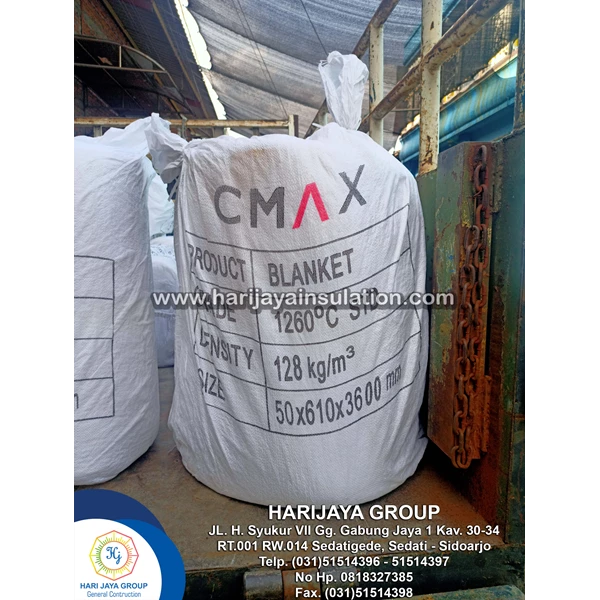 Ceramic Fiber Blanket Cmax Tebal 50mm x 610mm x 3600mm Temp 1260°C D.128kg/m3